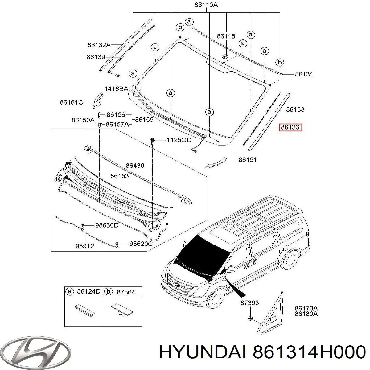 Moldura de parabrisas izquierda 861314H000 Hyundai/Kia