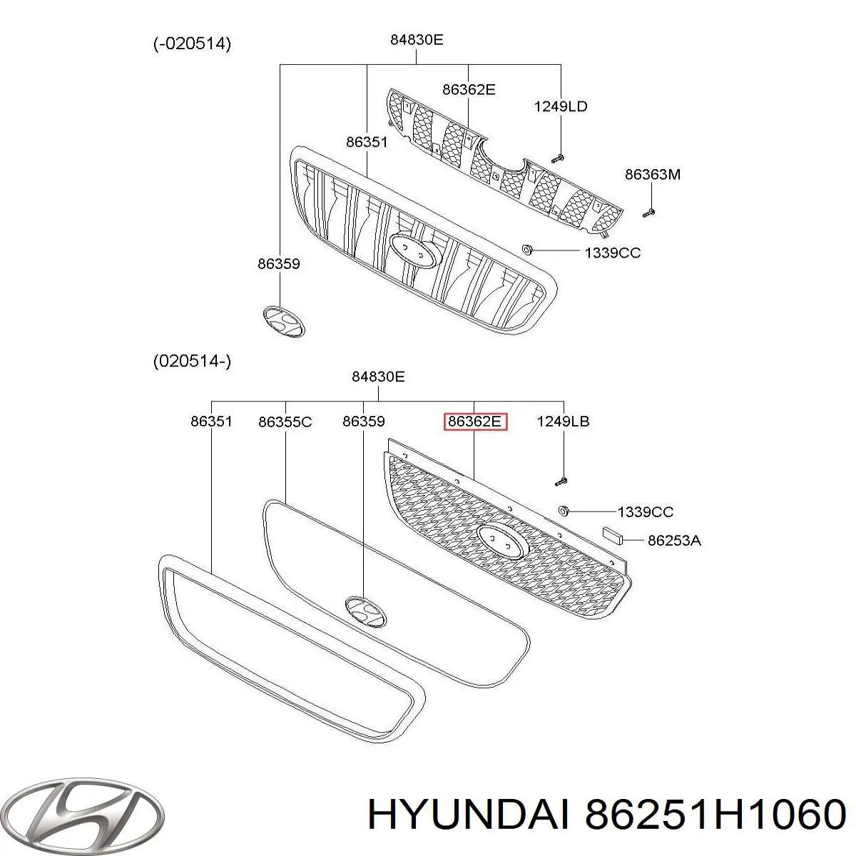 86251H1060 Hyundai/Kia grelha do radiador