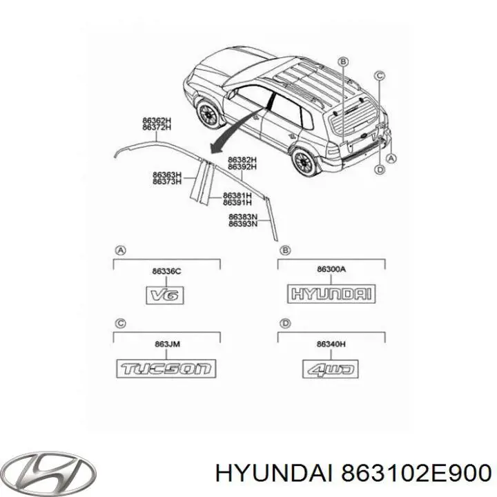 863102E900 Hyundai/Kia эмблема крышки багажника (фирменный значок)