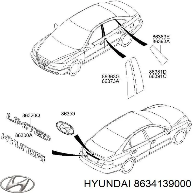 Эмблема решетки радиатора на Hyundai Sonata EF