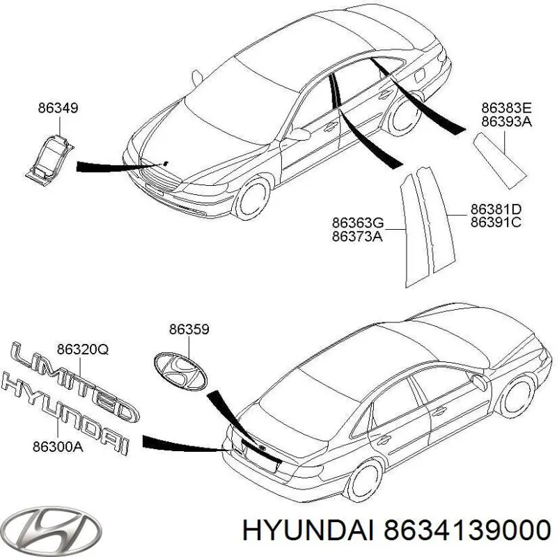 Эмблема решетки радиатора 8634139000 Hyundai/Kia