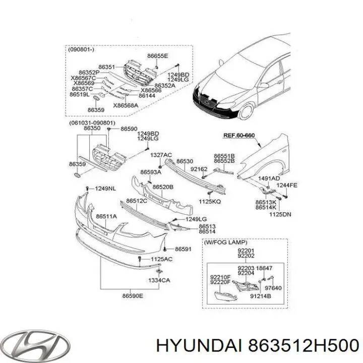 Решетка радиатора 863512H500 Hyundai/Kia