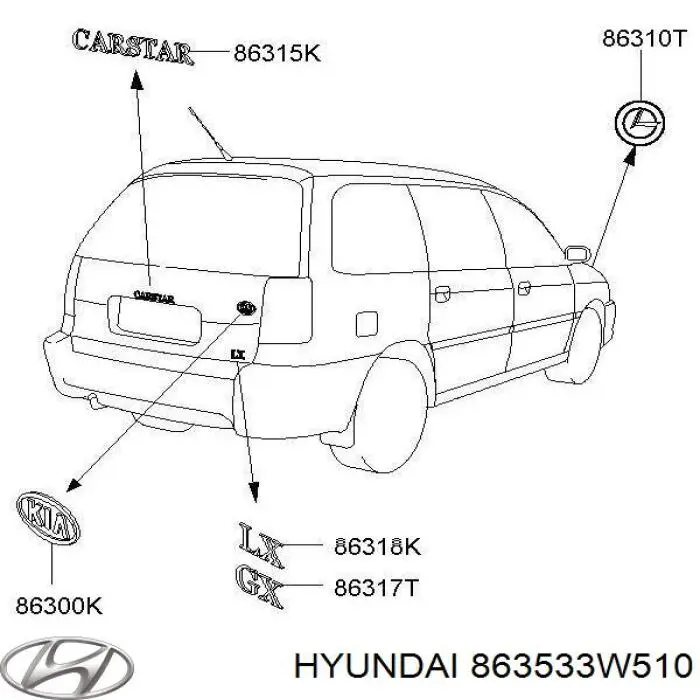 Купить 863533W510 Hyundai/Kia Эмблема крышки багажника