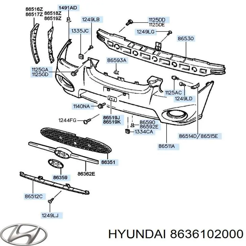 8636102000 Hyundai/Kia решетка радиатора