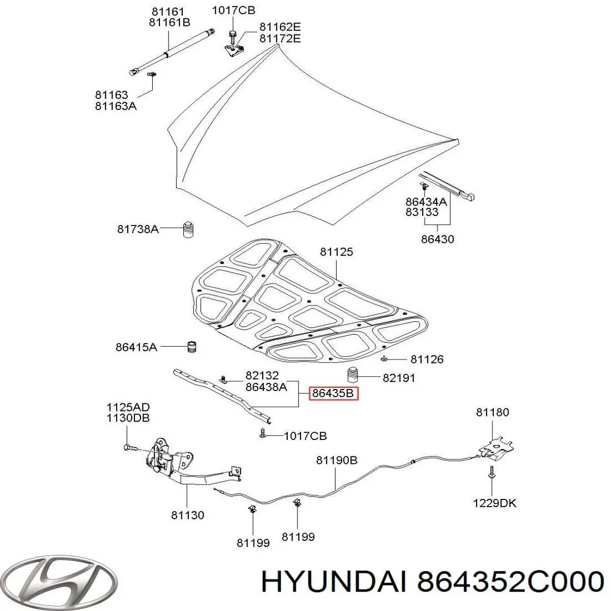 Шумоизоляция капота 864352C000 Hyundai/Kia