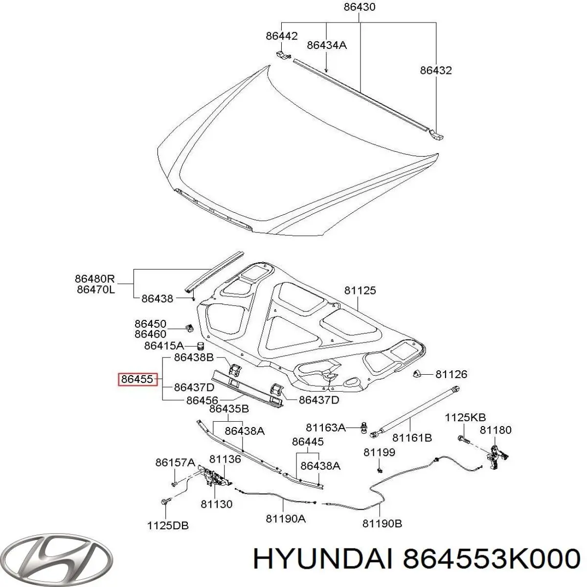 Уплотнитель под капот Hyundai/Kia 864553K000 цена, от 7.26 USD