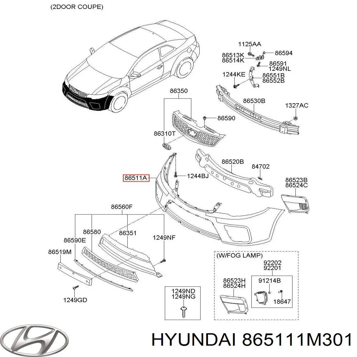 Передний бампер 865111M301 Hyundai/Kia