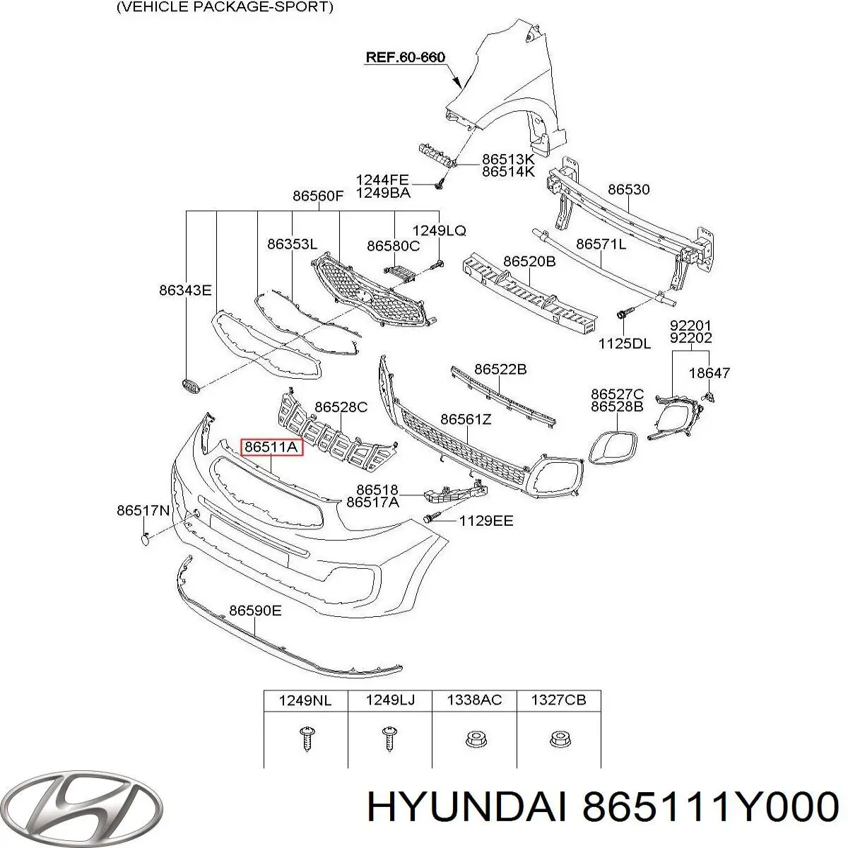 Передний бампер 865111Y000 Hyundai/Kia
