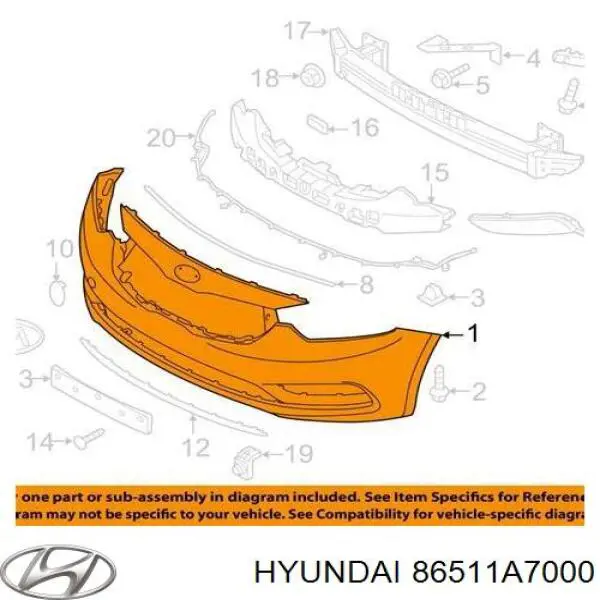 86511A7000 Hyundai/Kia pára-choque dianteiro