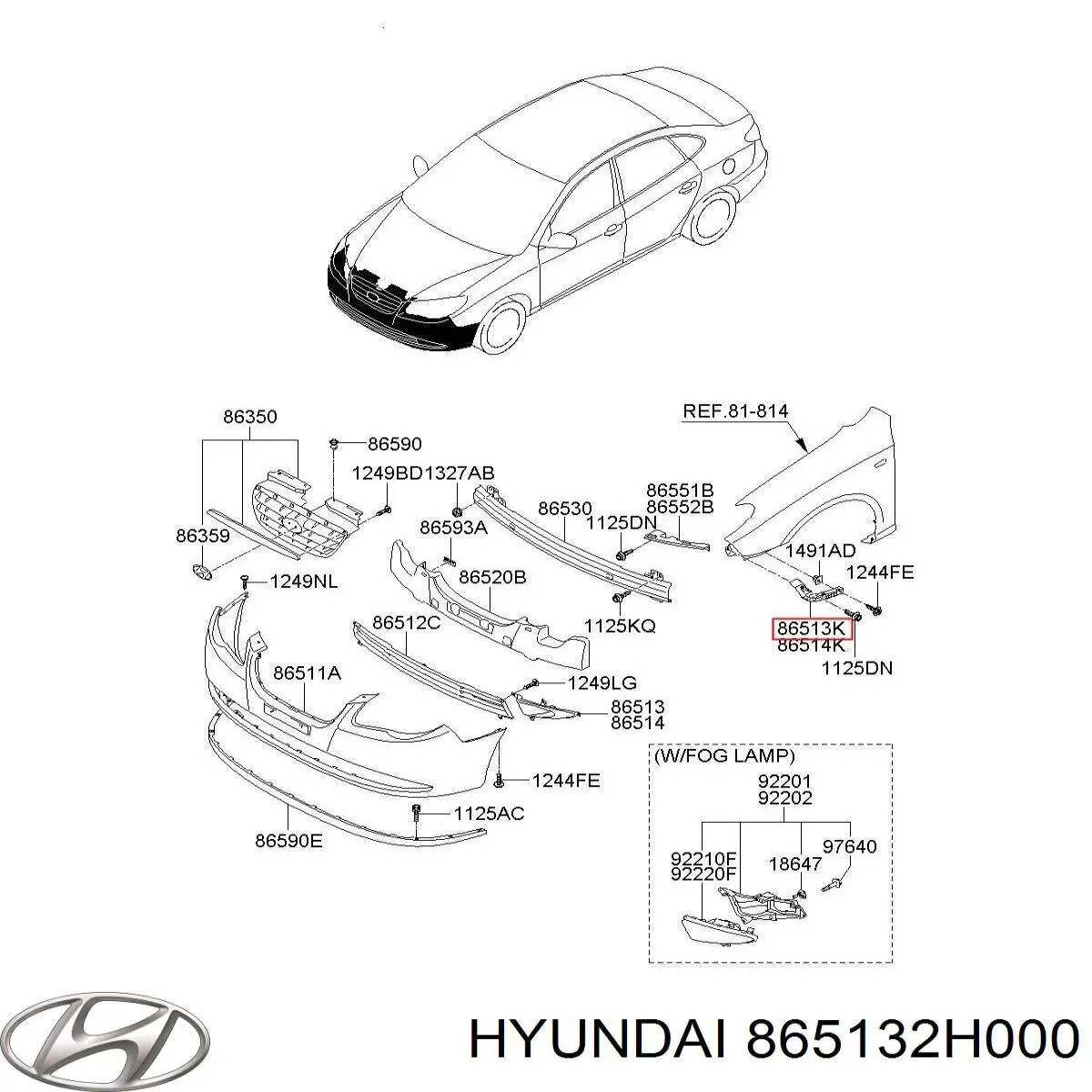 865132H000 Hyundai/Kia кронштейн бампера переднего внешний левый