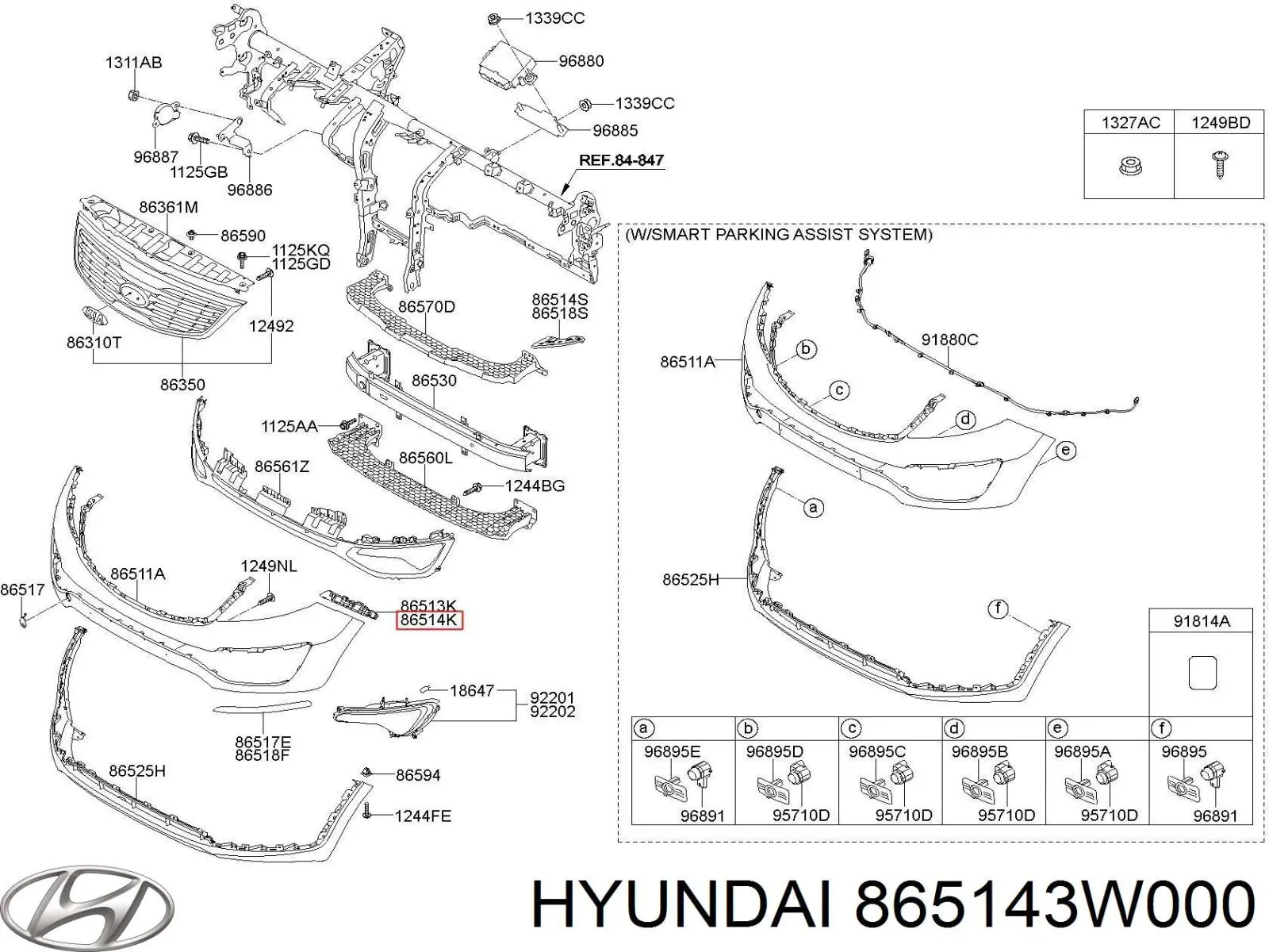Кронштейн бампера переднего внешний правый Hyundai/Kia 865143W000