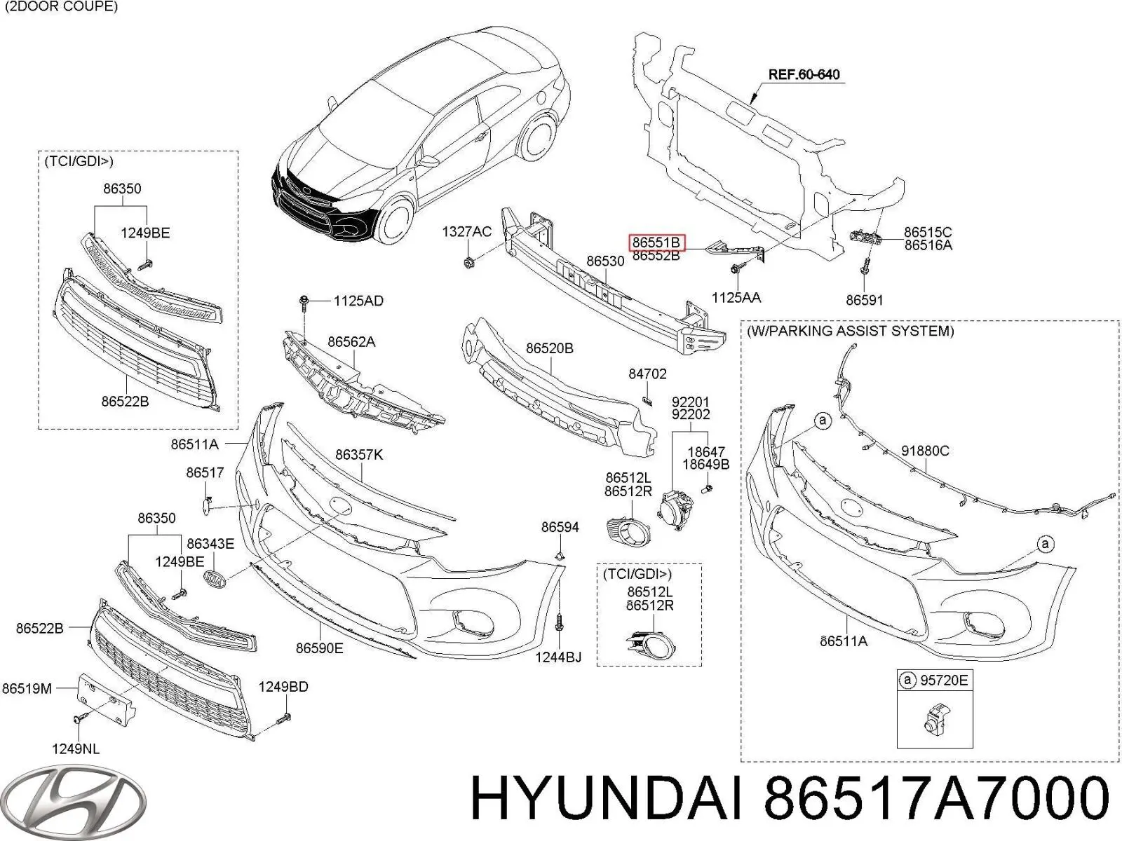 Кронштейн бампера переднего левый 86517A7000 Hyundai/Kia