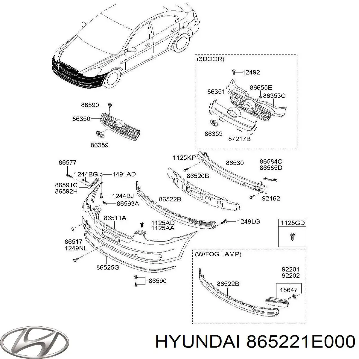 865221E000 Hyundai/Kia grelha do pára-choque dianteiro