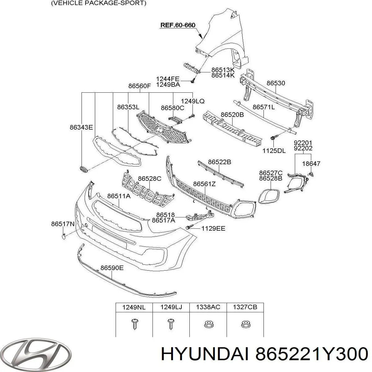 865221Y300 Hyundai/Kia Центральная решетка переднего бампера