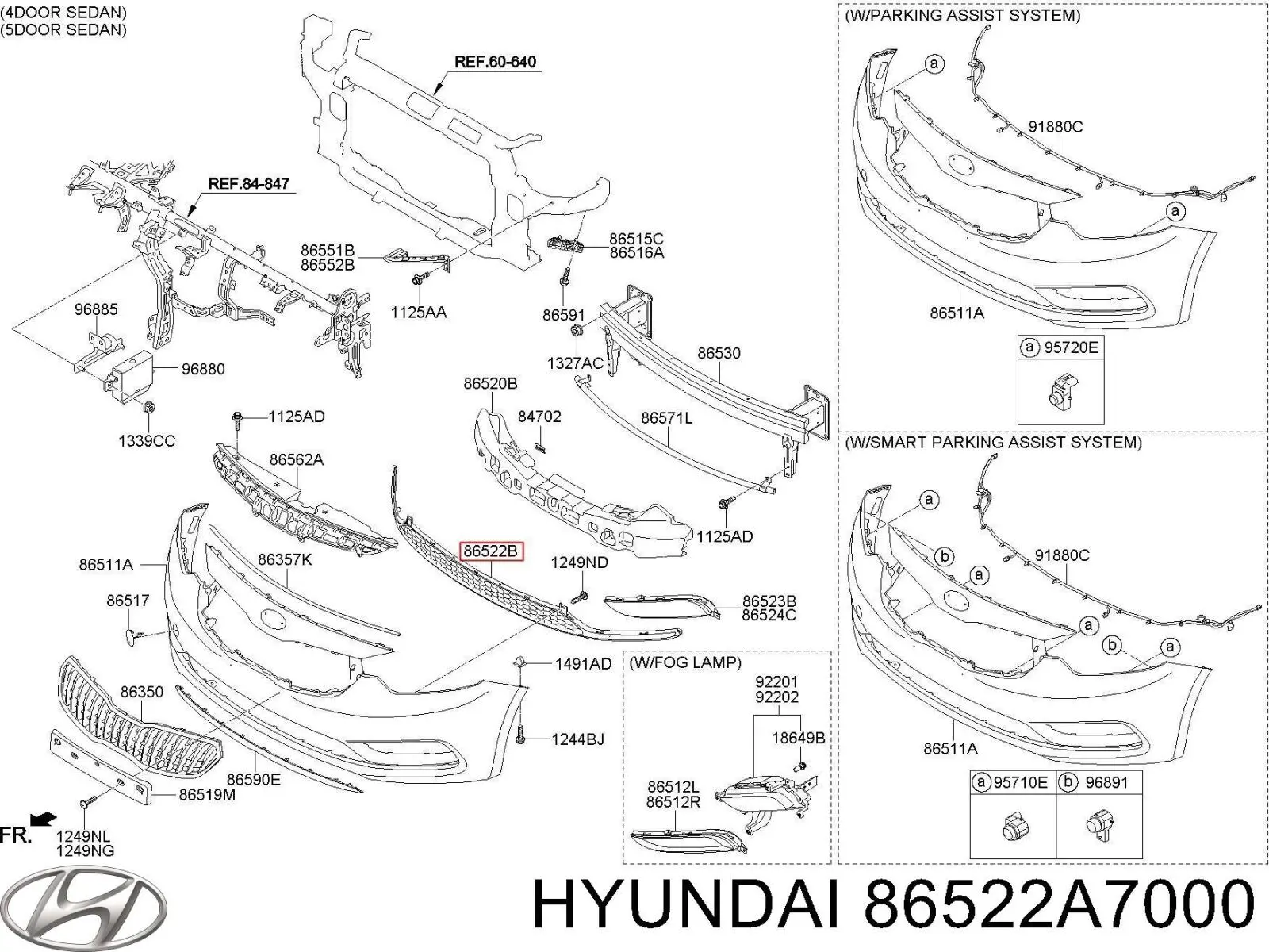 Решетка бампера переднего Hyundai/Kia 86522A7000