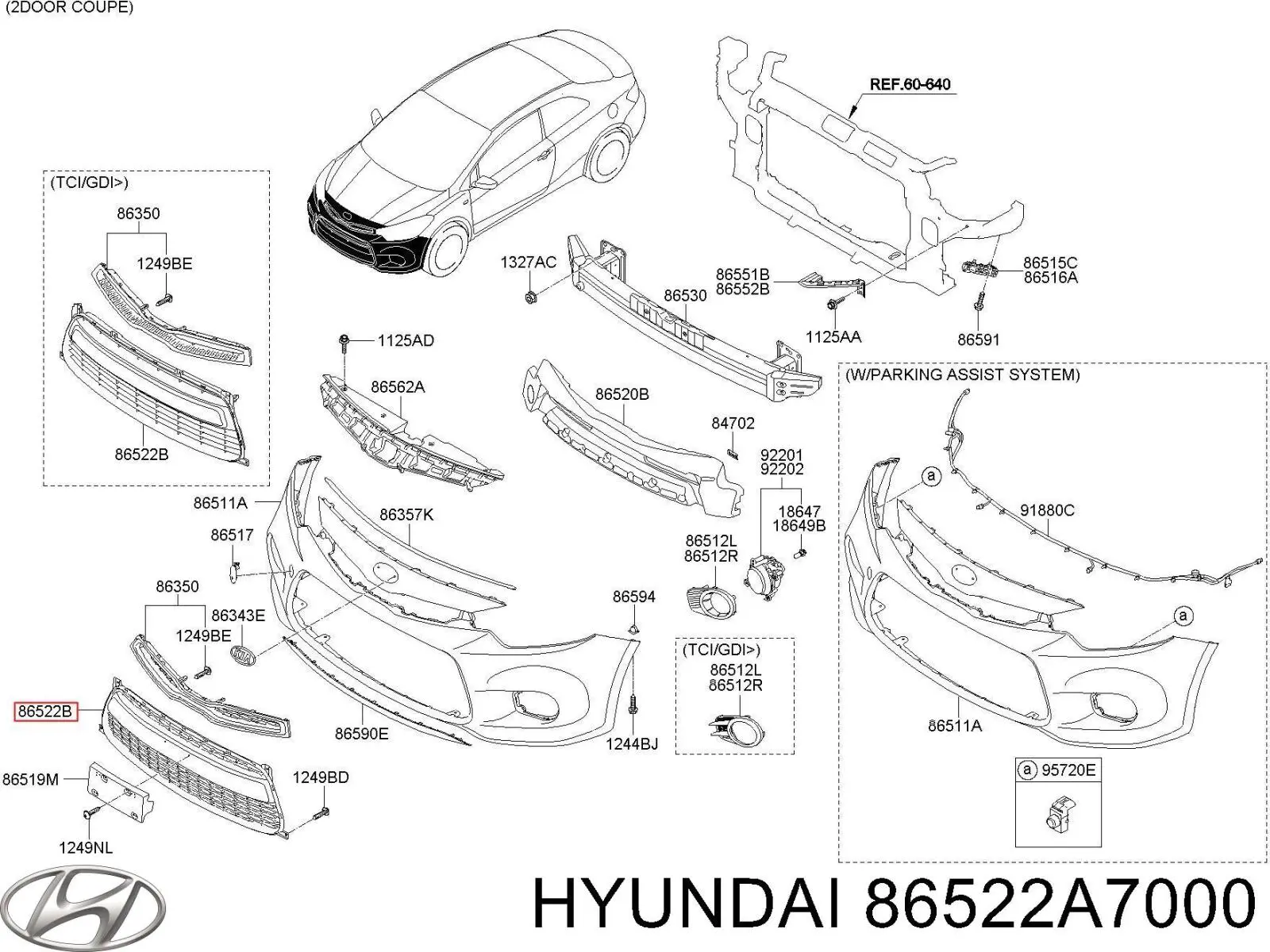 Rejilla de ventilación, parachoques delantero 86522A7000 Hyundai/Kia