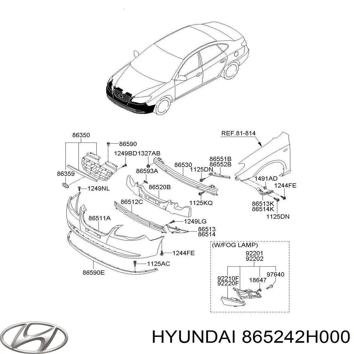 865242H001 Hyundai/Kia молдинг бампера переднего правый