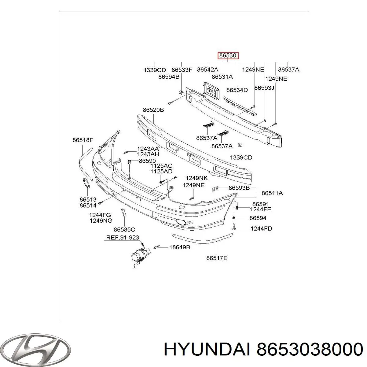Усилитель переднего бампера Hyundai Sonata EF (Хундай Соната)