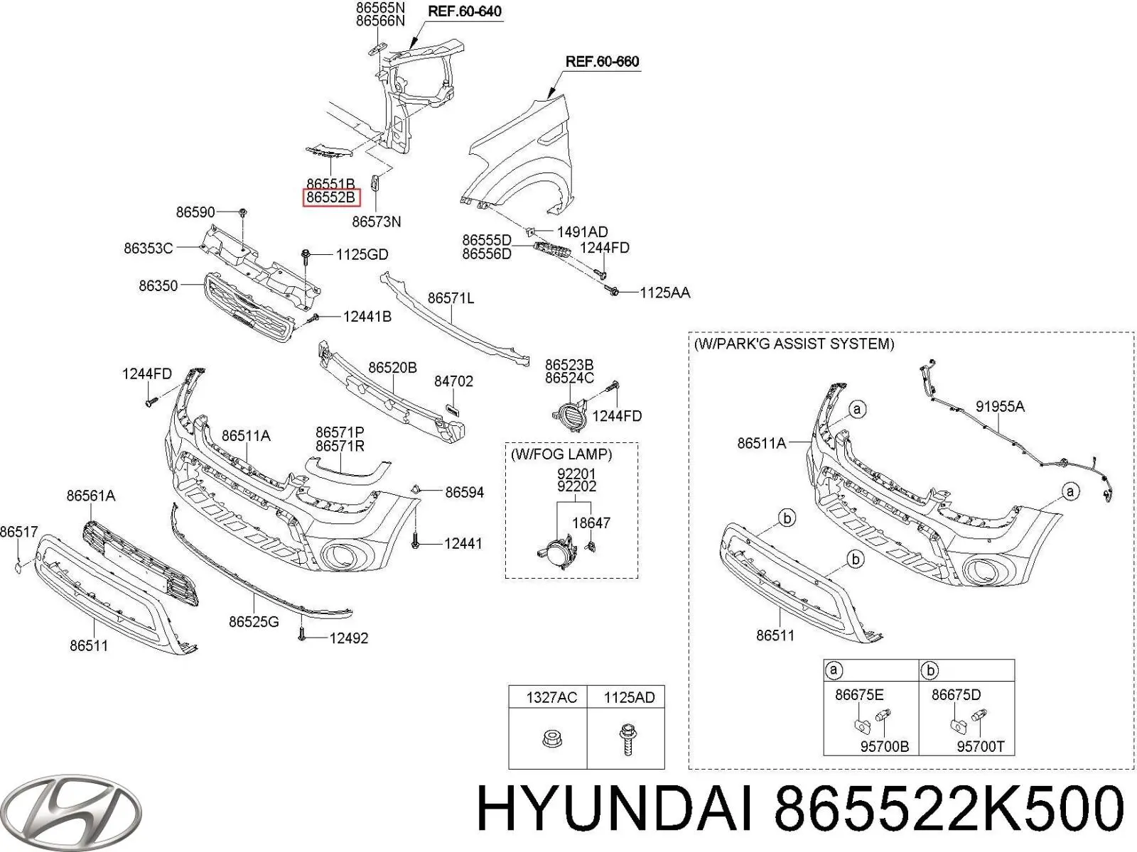 865522K500 Hyundai/Kia кронштейн бампера переднего правый