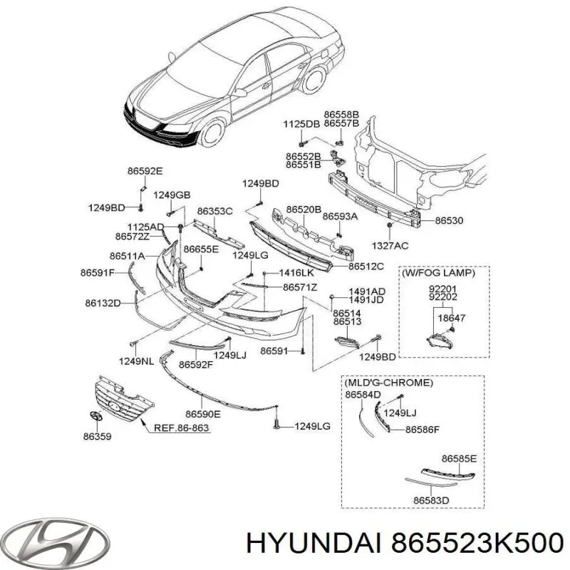 865523K500 Hyundai/Kia consola do pára-choque dianteiro direito