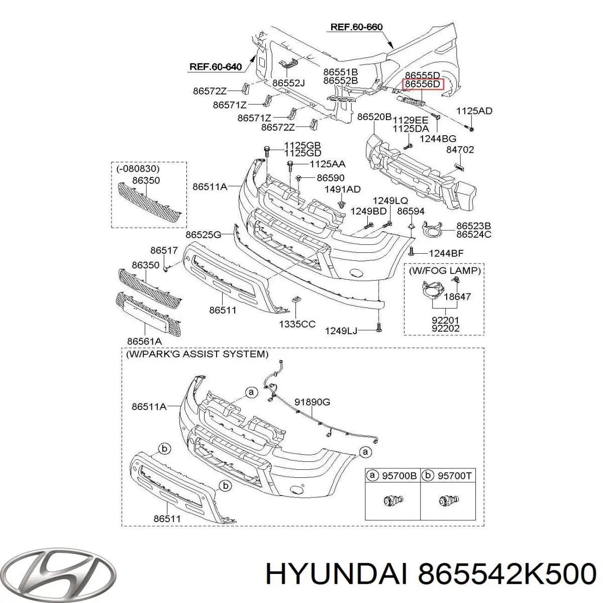 865542K500 Hyundai/Kia кронштейн крепления крыла переднего правого передний