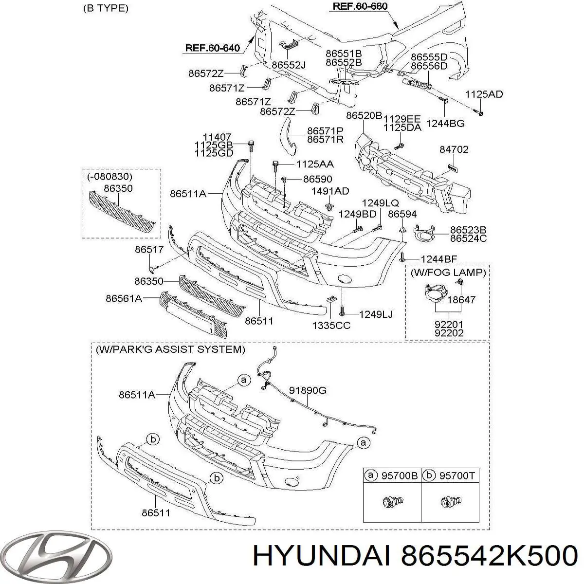 Купить 865542K500 Hyundai/Kia Кронштейн крепления крыла переднего правого передний