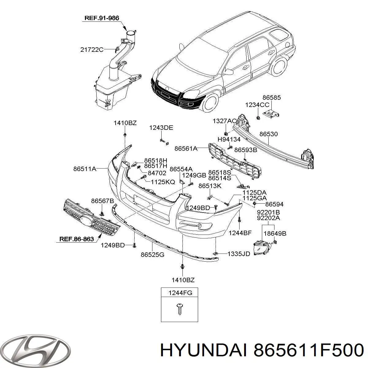 865611F500 Hyundai/Kia grelha do pára-choque dianteiro