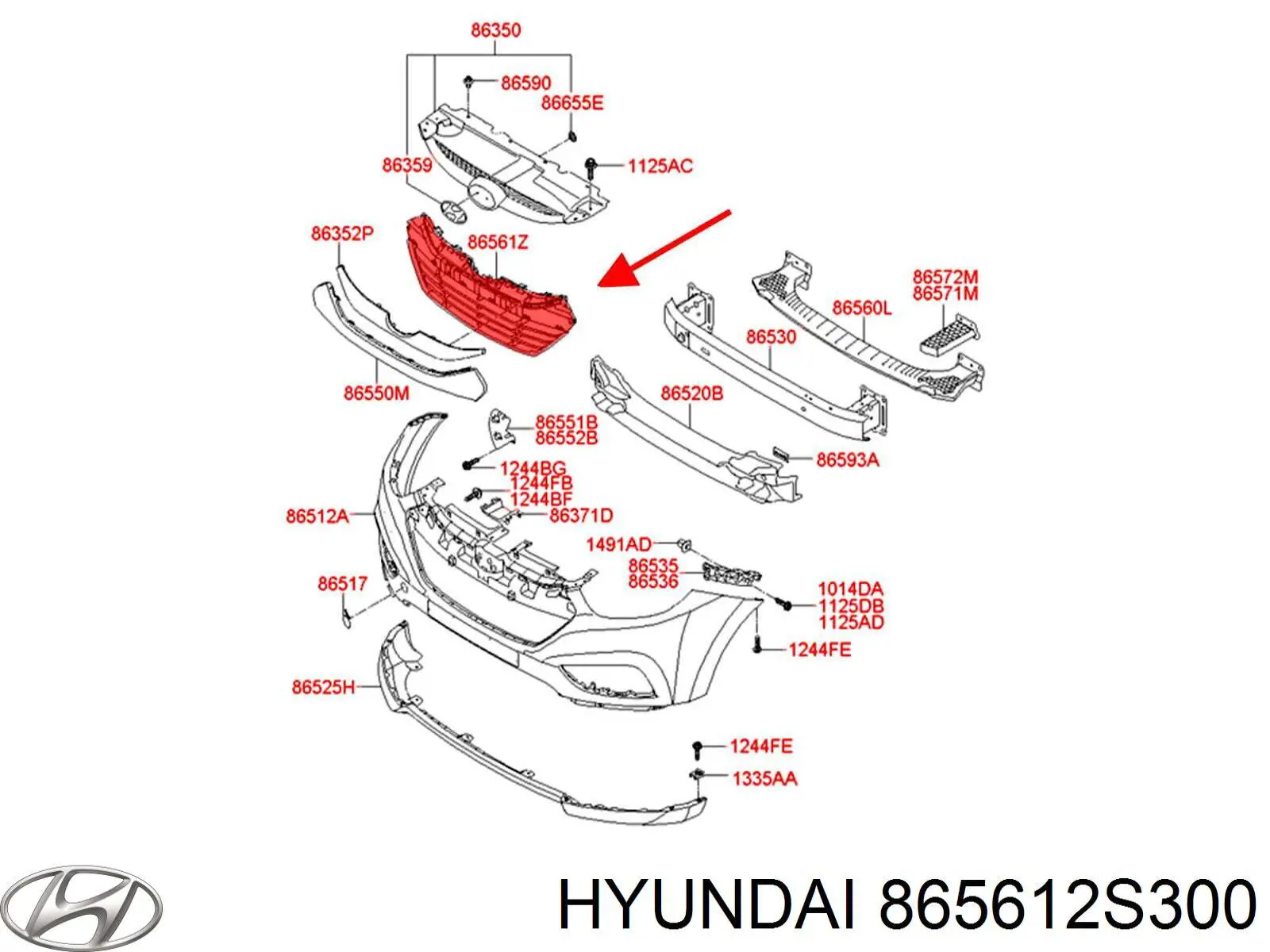 865612S300 Hyundai/Kia Центральная решетка переднего бампера