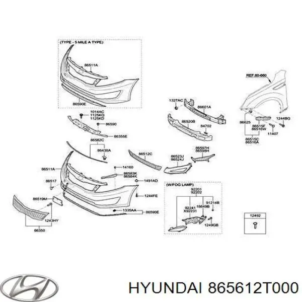 865612T000 Hyundai/Kia решетка бампера переднего