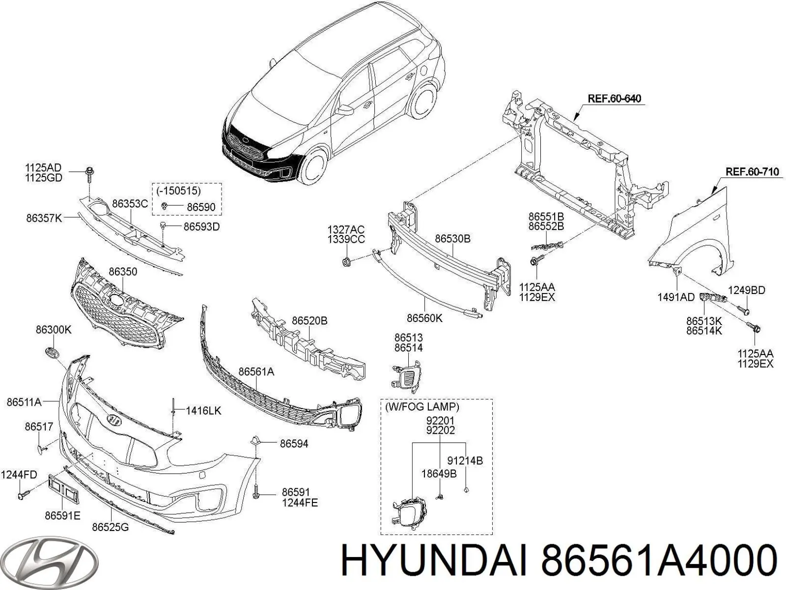 Решетка бампера переднего Hyundai/Kia 86561A4000