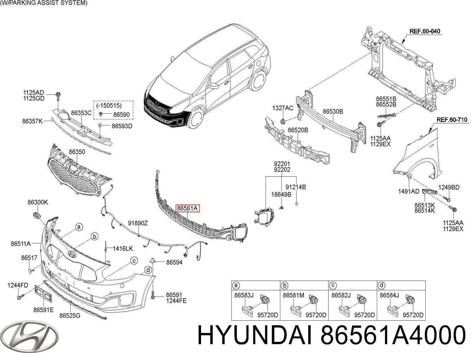 Решетка бампера нижняя Hyundai/Kia 86561A4000 цена, от 148.23 USD