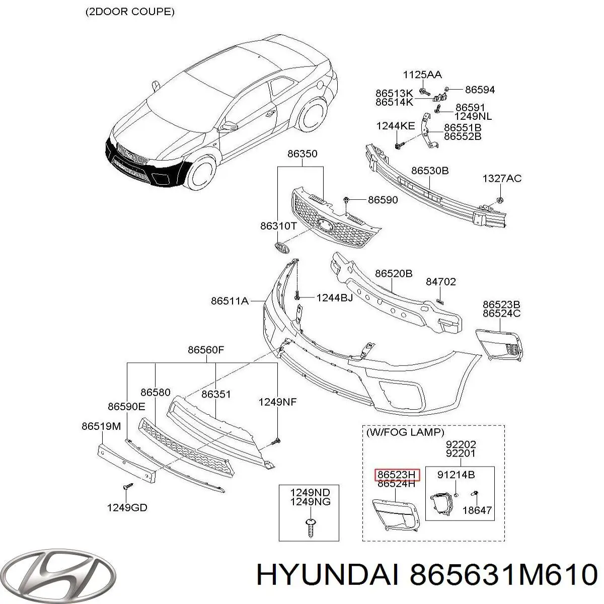 865631M010 Hyundai/Kia ободок (окантовка фары противотуманной левой)