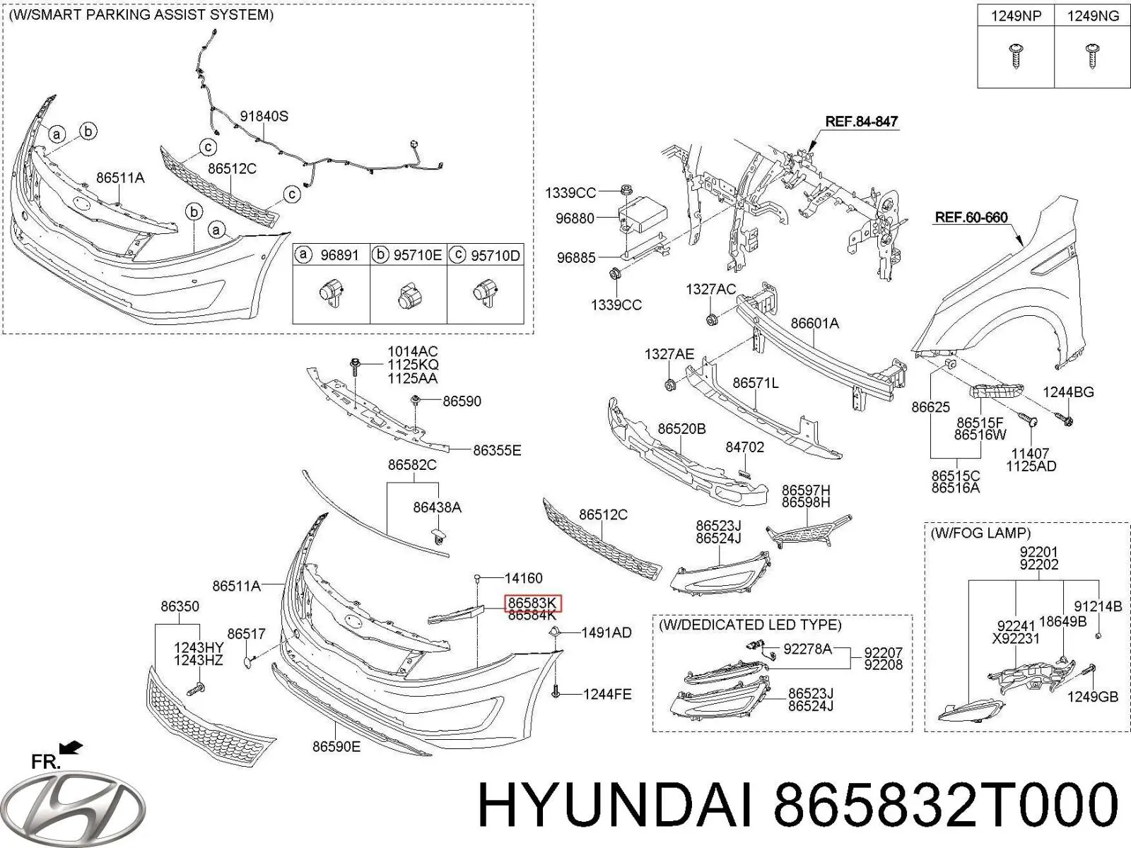 865832T000 Hyundai/Kia consola do pára-choque dianteiro esquerdo