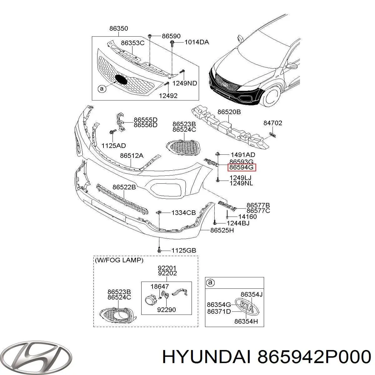 865942P000 Hyundai/Kia consola do pára-choque dianteiro direito