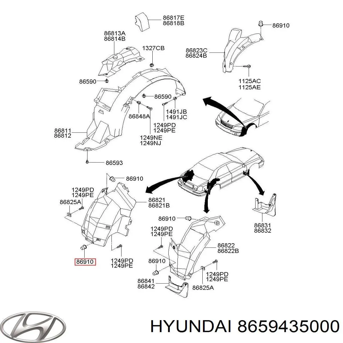 Пистон крепления переднего бампера 8659435000 Hyundai/Kia