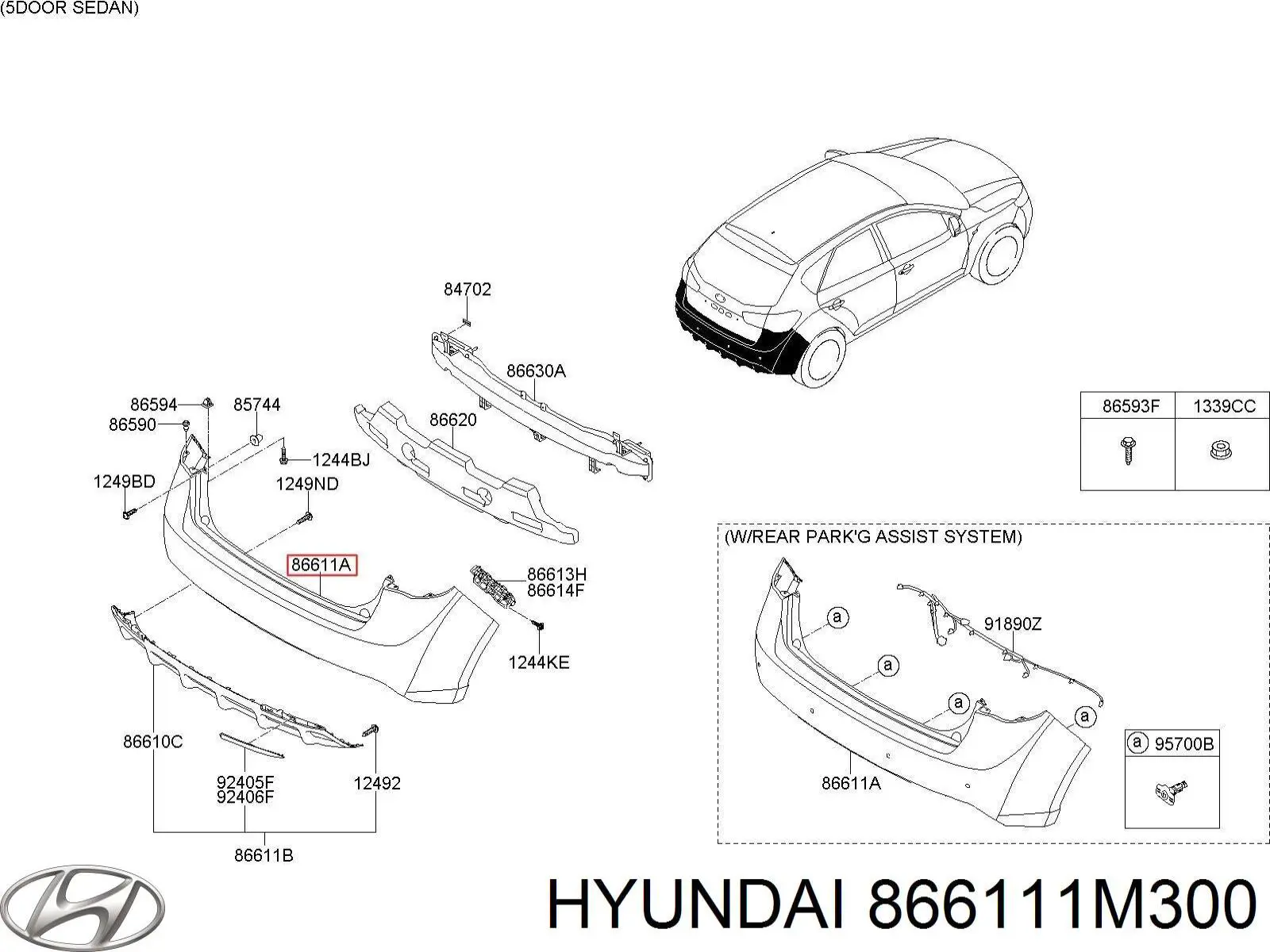 866111M300 Hyundai/Kia pára-choque traseiro