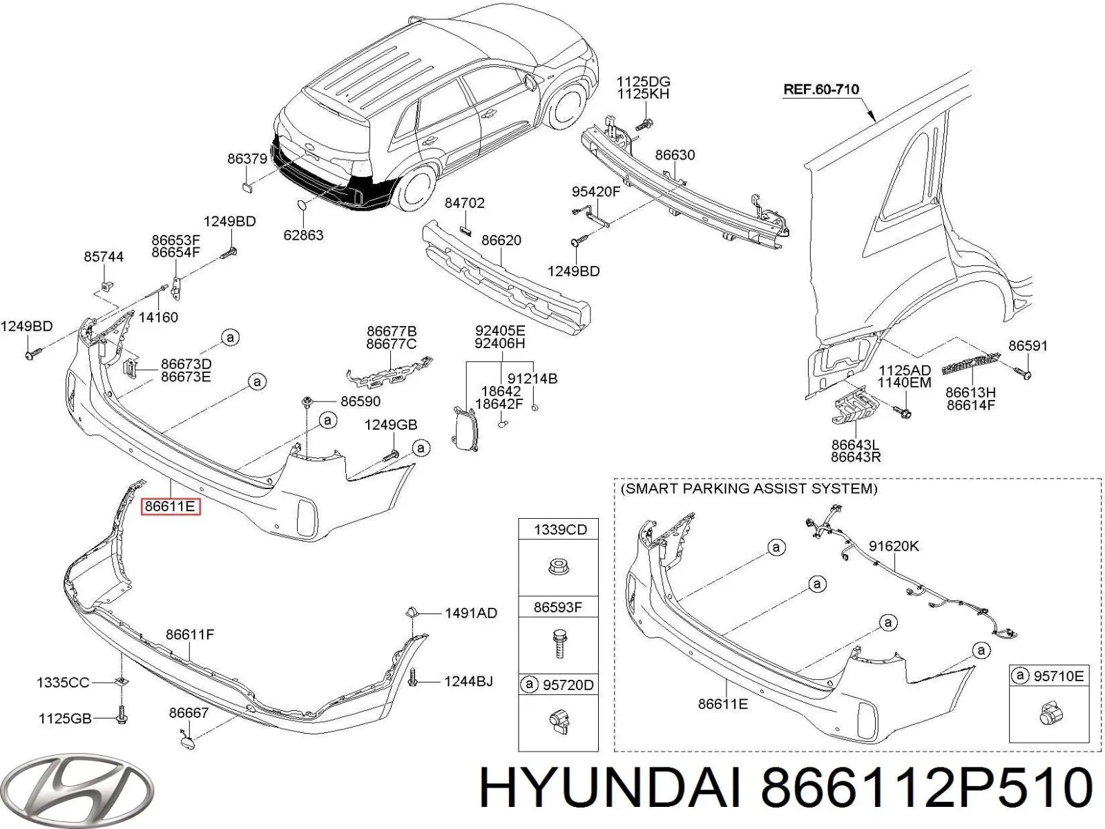 866112P510 Hyundai/Kia pára-choque traseiro, parte superior