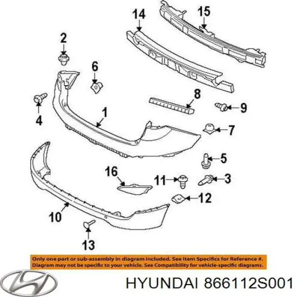 866112S001 Hyundai/Kia бампер задний, верхняя часть