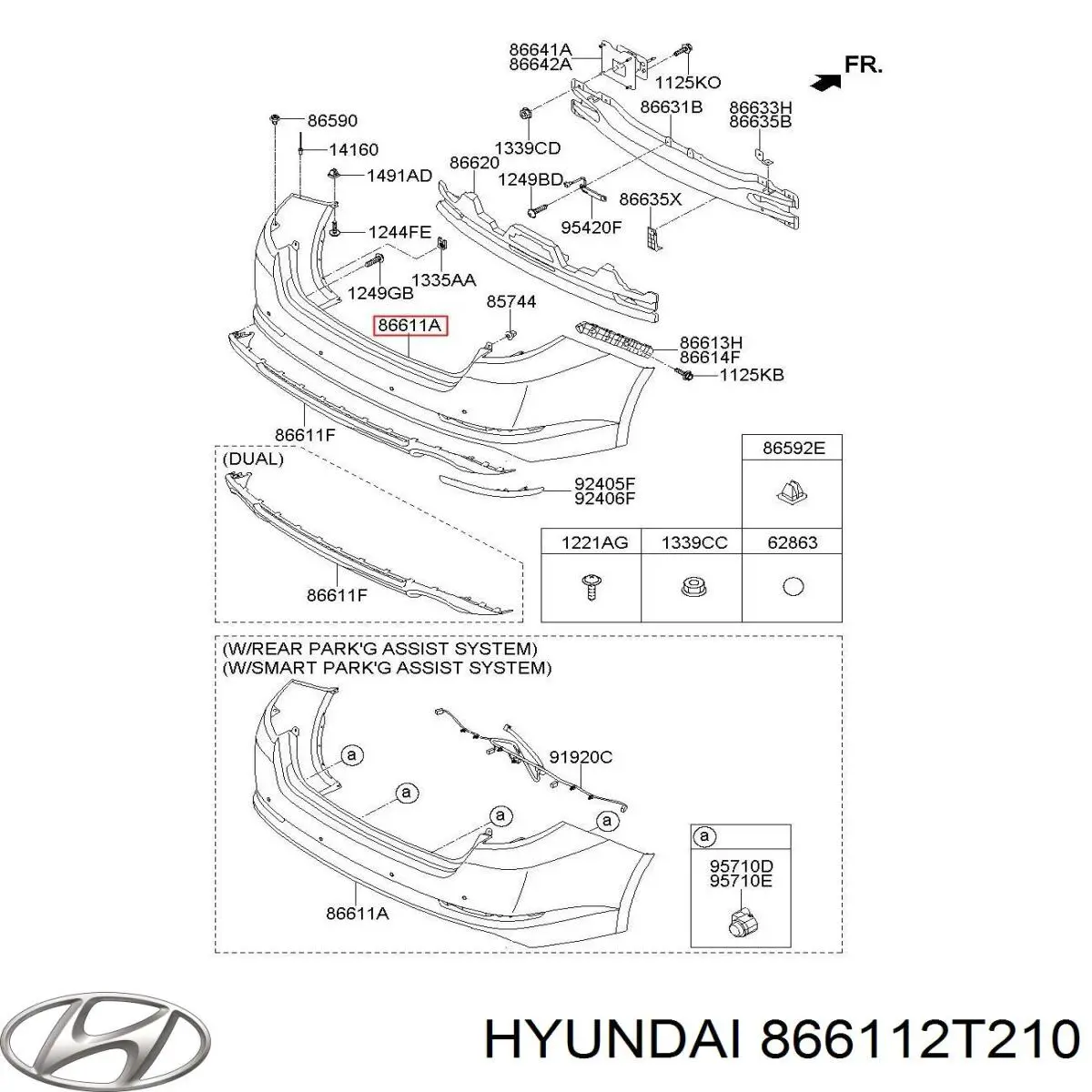 866502T210 Hyundai/Kia pára-choque traseiro