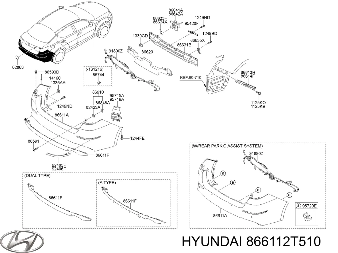 866112T510 Hyundai/Kia pára-choque traseiro