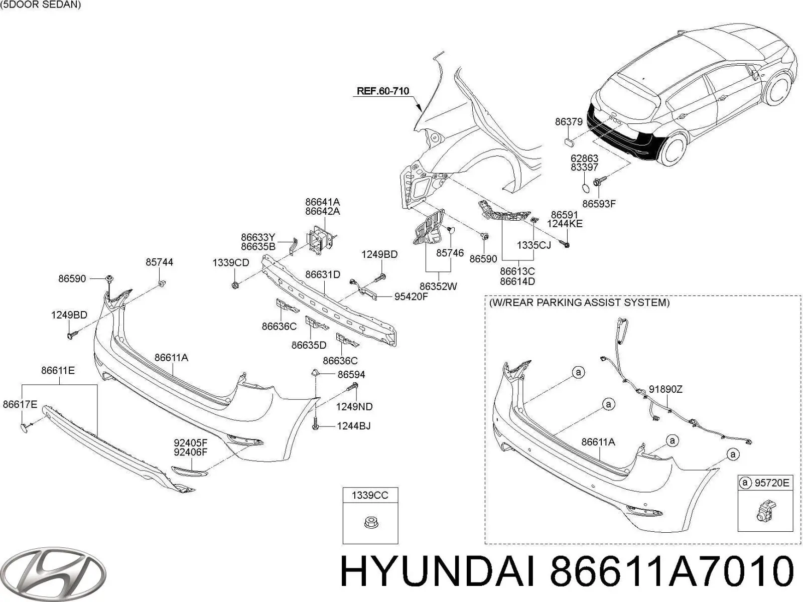 86611A7010 Hyundai/Kia pára-choque traseiro