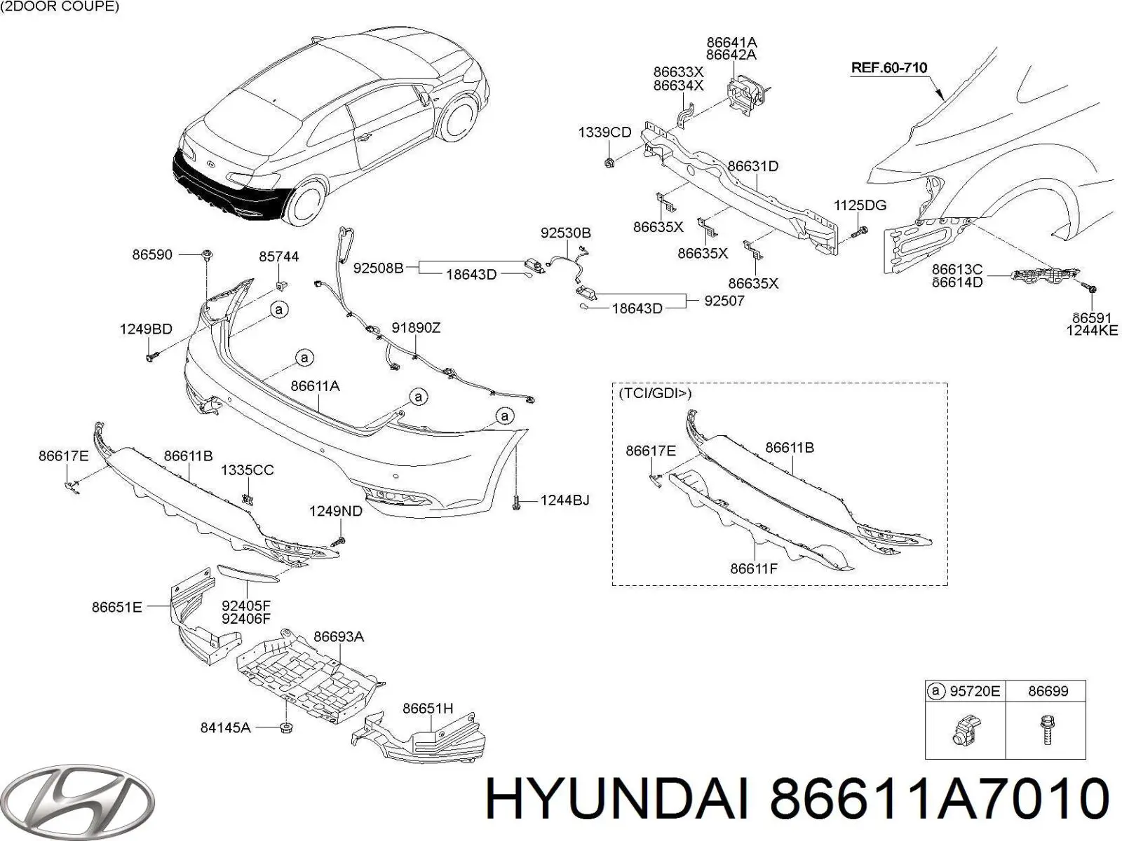 Задний бампер 86611A7010 Hyundai/Kia