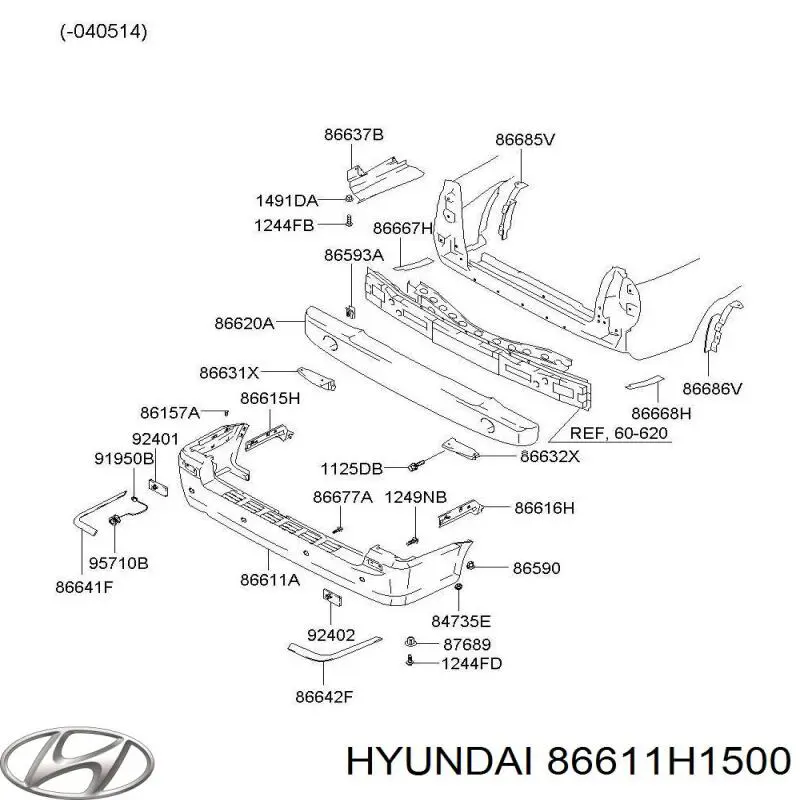 86611H1500 Hyundai/Kia Задний бампер