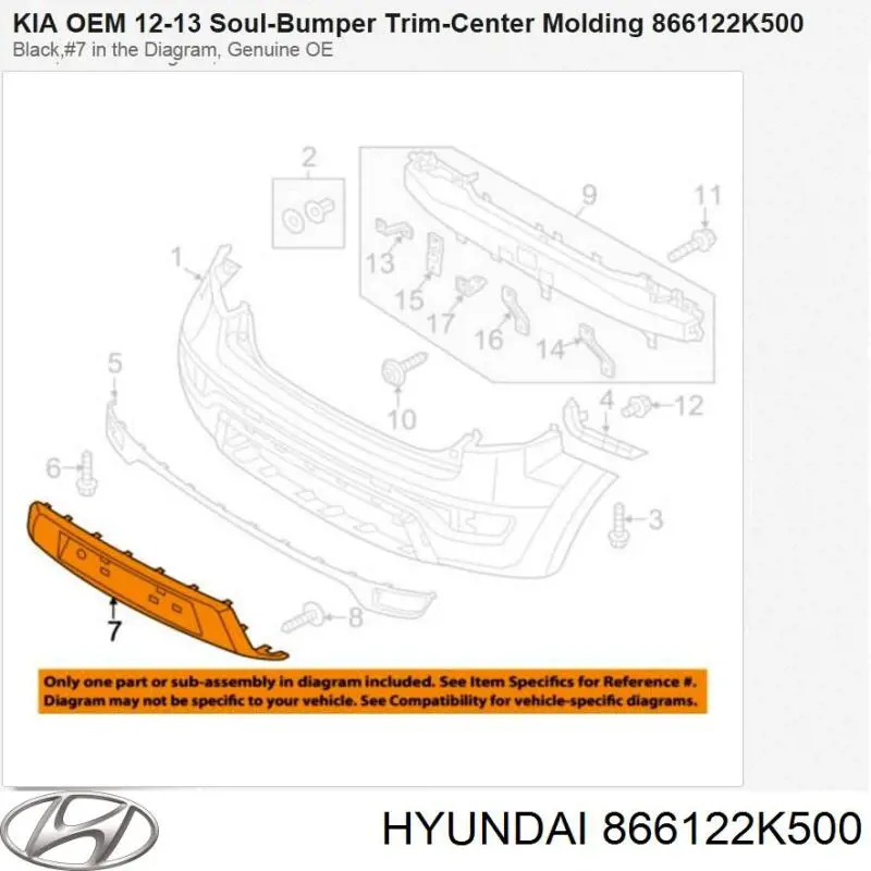 866122k500 Hyundai/Kia бампер передний, нижняя часть