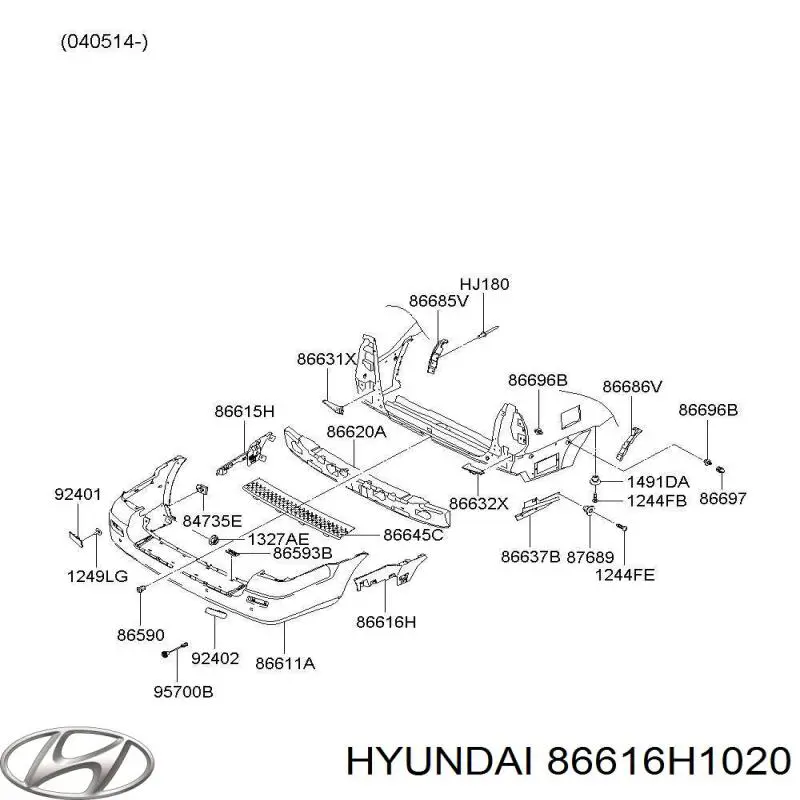86616H1020 Hyundai/Kia Кронштейн бампера заднего внешний правый