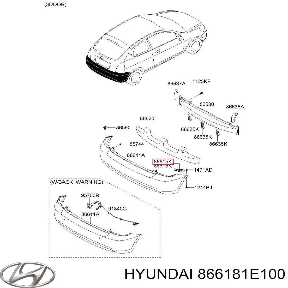 Кронштейн бампера заднего внешний левый 866181E100 Hyundai/Kia