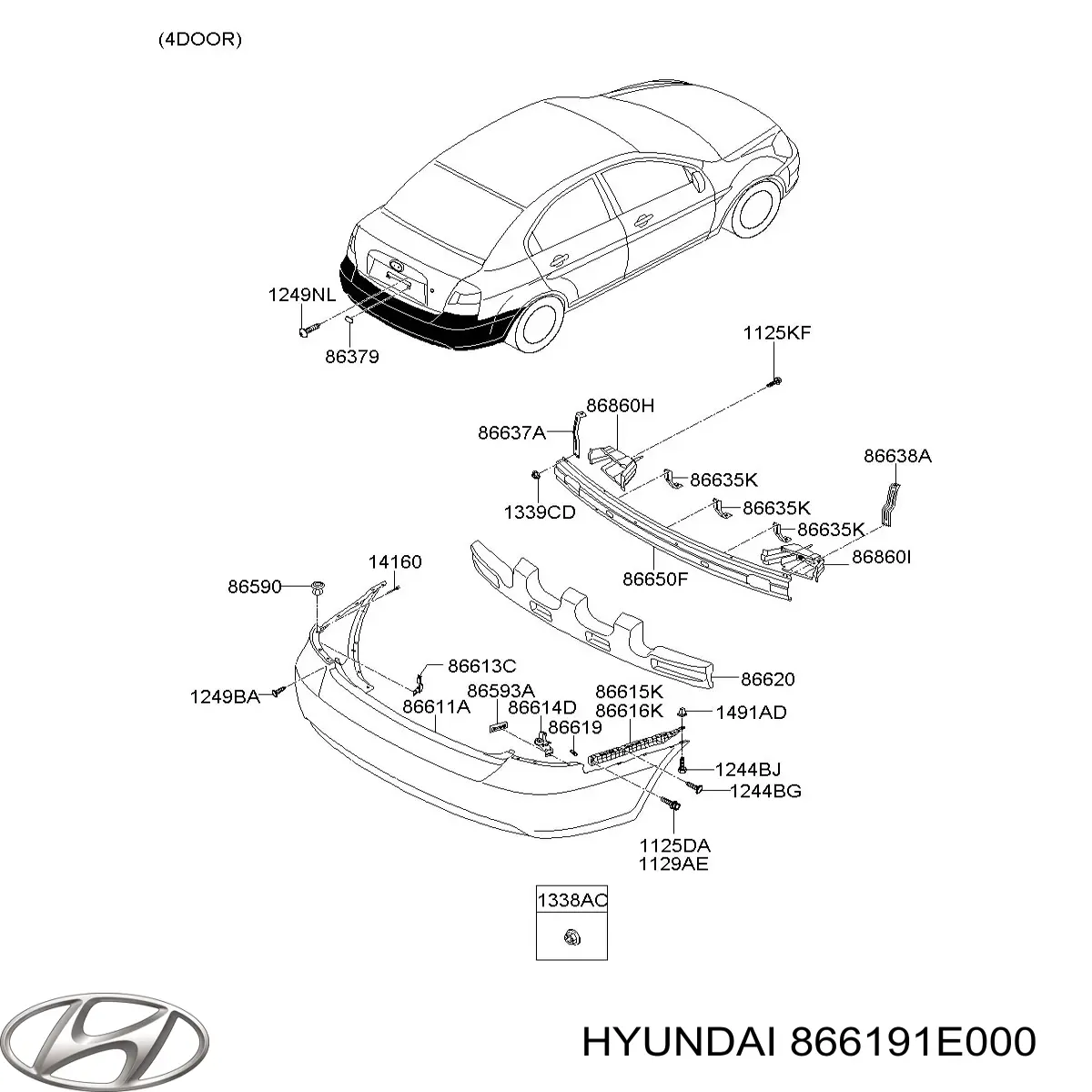 Consola direita do pára-choque traseiro externo para Hyundai Accent (MC)