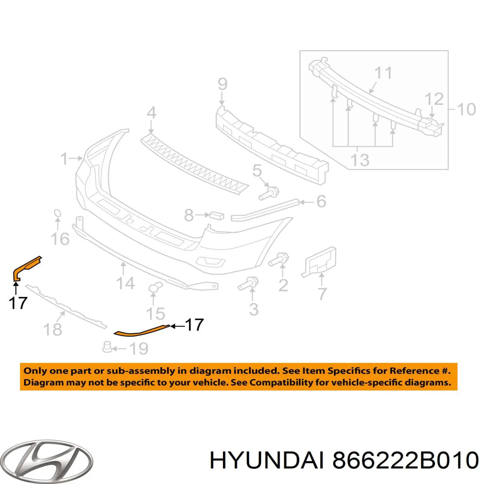 Молдинг бампера заднего левый 866222B010 Hyundai/Kia