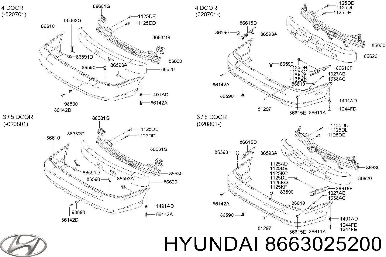 Усилитель заднего бампера Hyundai Accent LC (Хундай Акцент)