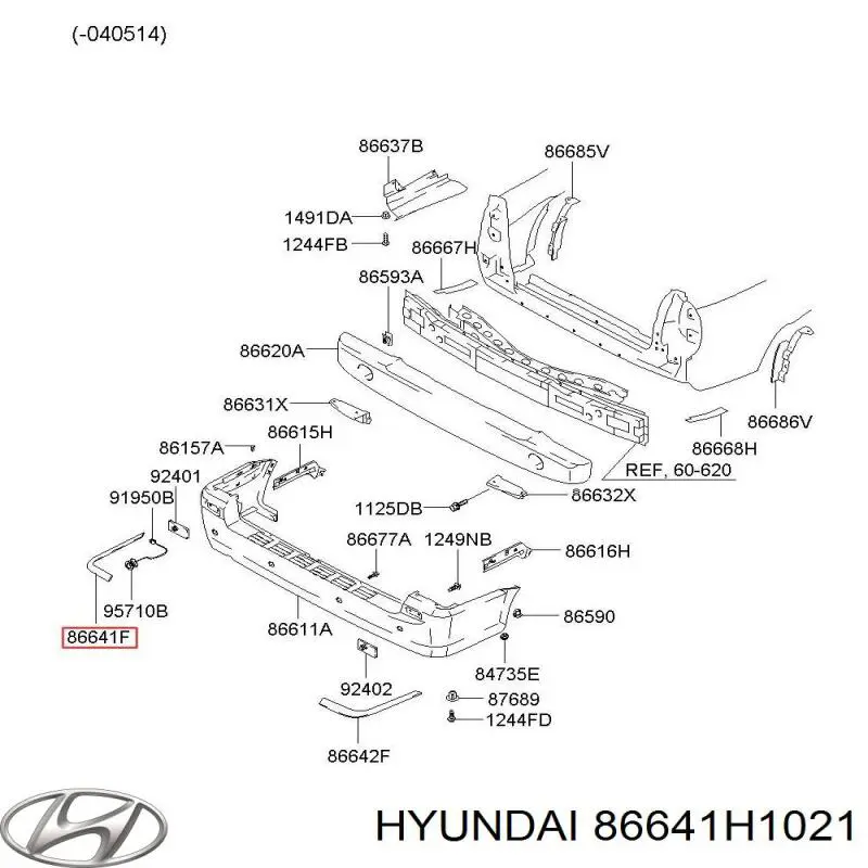 Молдинг бампера заднего левый 86641H1021 Hyundai/Kia